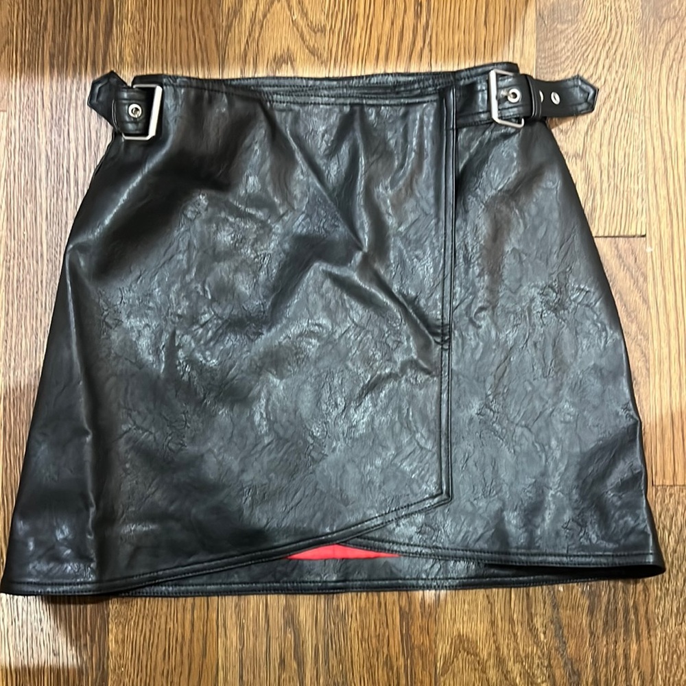 Faux Leather Skirt with Red Satin Lining